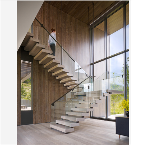 Invisible stringer stairs design steel wood staircase for modern house