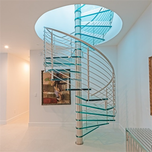 Modern round stairs glass spiral staircase with stainless steel railing