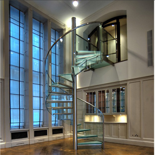Stainless steel glass spiral stairs with glass railing