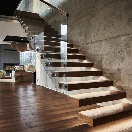 Residential indoor floating stairs steel wood staircase price