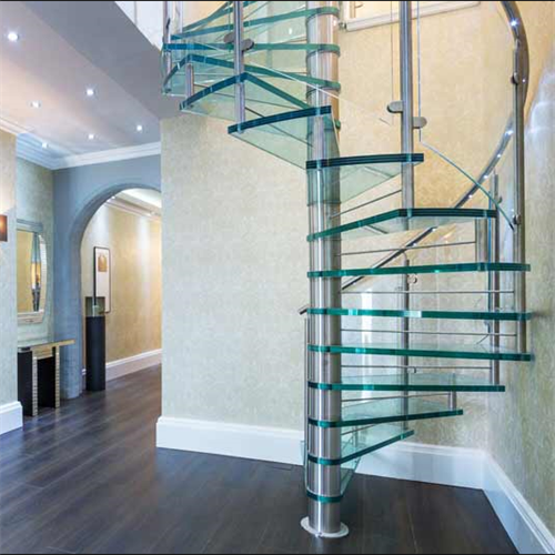 Prefabricated stainless steel glass spiral staircase