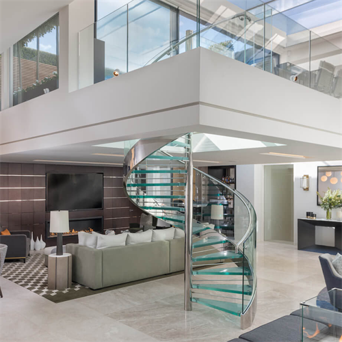 Luxury design stainless steel glass spiral staircase for villa