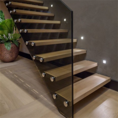 Customized Wooden Staircase Floating Straight Stairs Interior Staircase Designs
