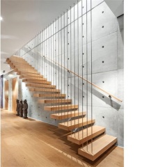 Modern Wood Floating Staircase Cantilevered Stairs With Vertical Cable Railing