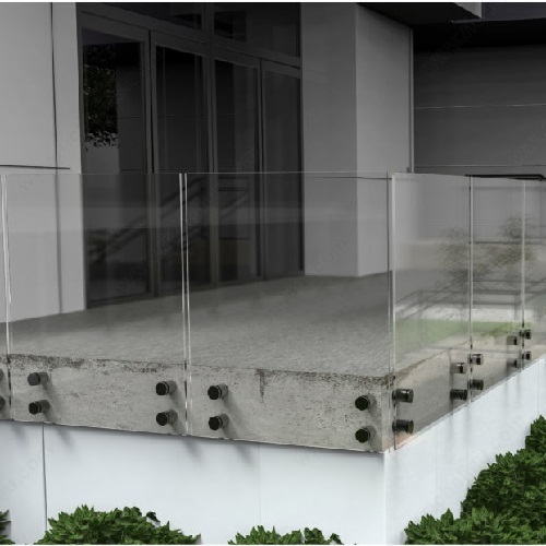 Black standoff glass railing for balcony frameless glass balustrade