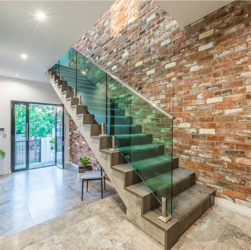 Modern stairs glass railing glass balustrade spigots glass railing