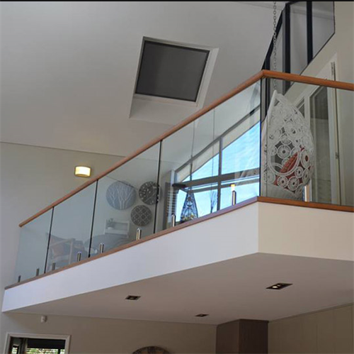 Tempered glass railing spigot glass railing with wood handrail