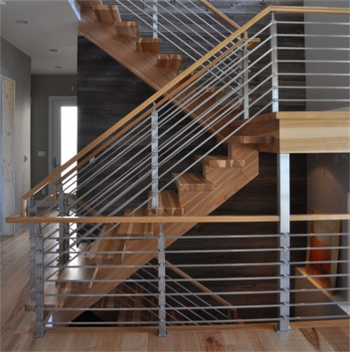 Square post indoor railing with wood handrail stainless steel railing