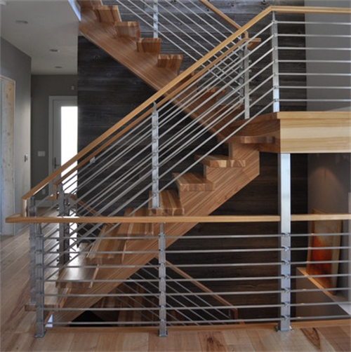 Square post indoor railing with wood handrail stainless steel railing