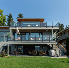 Deck glass railing with wood handrail glasss balustrade design