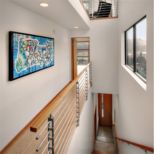 Stainless steel railing design with wood handrail indoor balustrade