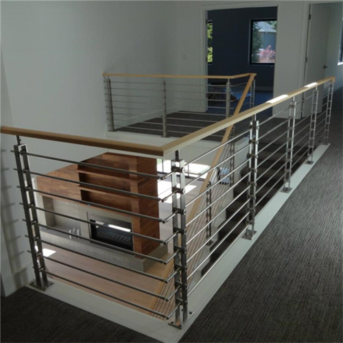 Stainless steel railing design with wood handrail indoor balustrade