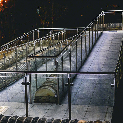 Exterior glass balustrade post glass railing with led light
