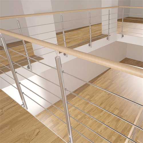 Round post rod bar railing stainless steel indoor balustrade with wood handrail