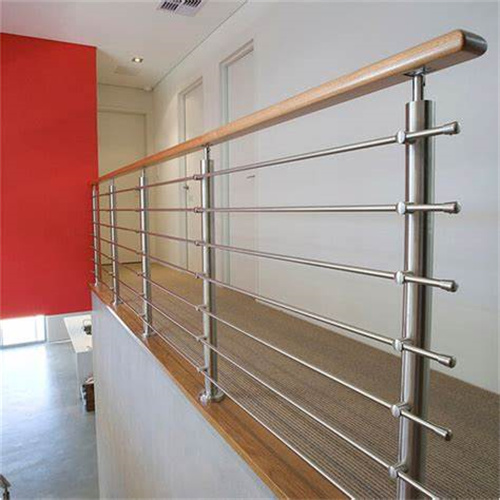 Round post rod bar railing stainless steel indoor balustrade with wood handrail