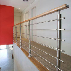 Round post rod bar railing stainless steel indoor balustrade with wood handrail