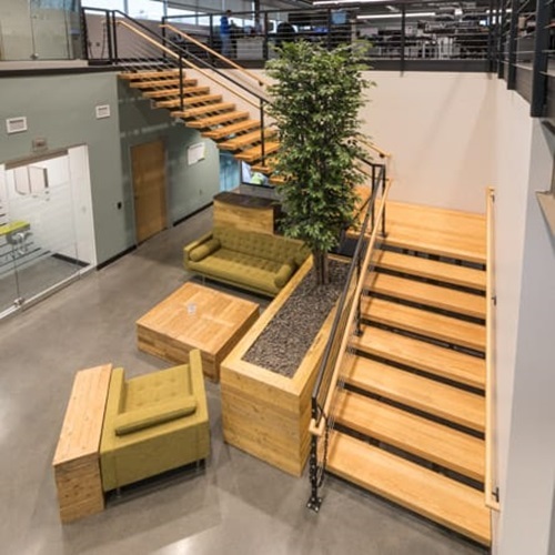 Modern Indoor L shape Stairs Steel Wooden Straight Staircase For Office