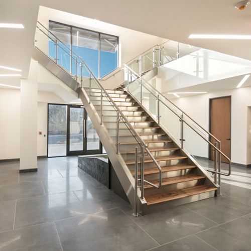 Office Steel Stairs Tempered Glass Wooden floating Staircase Design