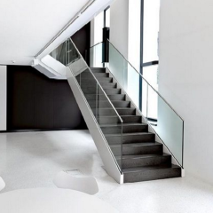 Customized Commercial Steel Stairs With Glass Railing Wooden Stair Treads