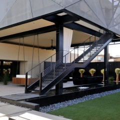 l-shaped metal straight staircase metal tread stairs with cable railing for outdoor