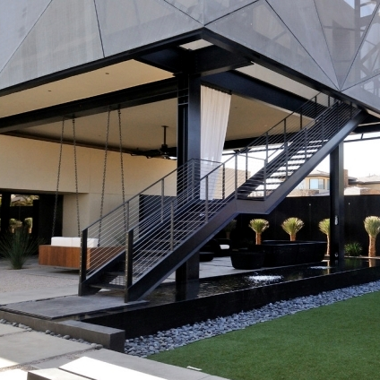 l-shaped metal straight staircase metal tread stairs with cable railing for outdoor