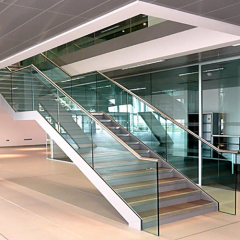 Commercial straight stairs with landing metal beam staircase closed tread stairs