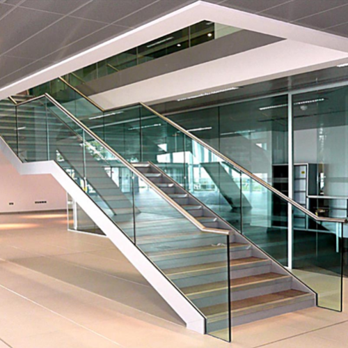 Commercial straight stairs with landing metal beam staircase closed tread stairs