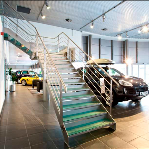 Stainless steel glass stairs for office lobby modern metal staircase