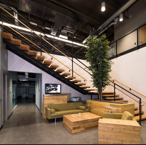 Modern Indoor L shape Stairs Steel Wooden Straight Staircase For Office