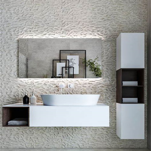 White lacquer bathroom cabinet vanity with side cabinets