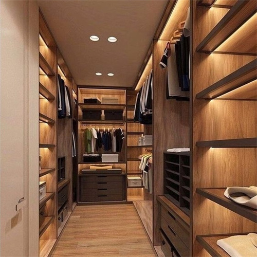 Luxury wood wardrobe simple walk in closet with led light