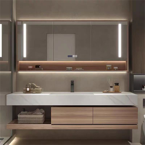 Modern single sink bathroom cabinets with led light mirror