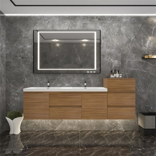 White lacquer bathroom cabinet vanity with side cabinets