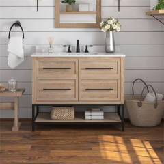 American solid wood bathroom vanity with metal frame support
