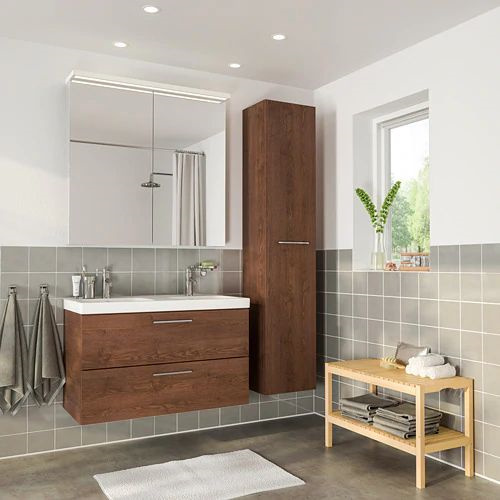 White lacquer bathroom cabinet vanity with side cabinets