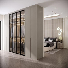 Custom Hotel Furniture Modern Prefab Closets Glass Door Particleboard Wooden Wardrobe