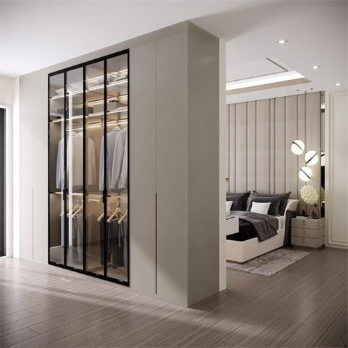 Custom Hotel Furniture Modern Prefab Closets Glass Door Particleboard Wooden Wardrobe