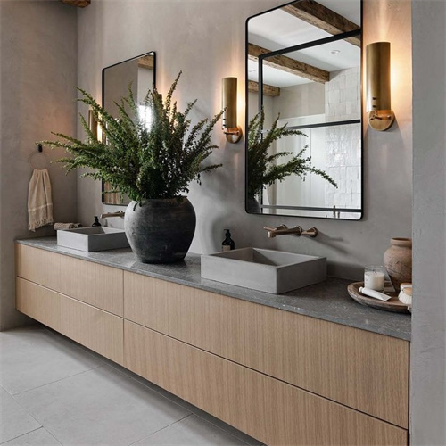 Double modern wood bathroom cabinet Bathroom Vanities with marble top