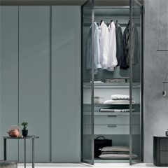 Custom Hotel Furniture Modern Prefab Closets Glass Door Particleboard Wooden Wardrobe