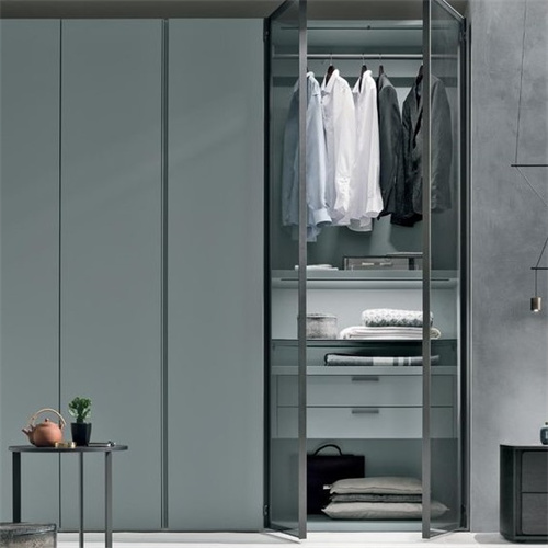 Custom Hotel Furniture Modern Prefab Closets Glass Door Particleboard Wooden Wardrobe