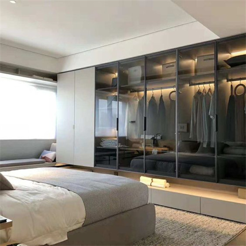 Custom Hotel Furniture Modern Prefab Closets Glass Door Particleboard Wooden Wardrobe