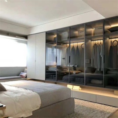 Custom Hotel Furniture Modern Prefab Closets Glass Door Particleboard Wooden Wardrobe