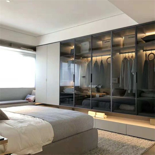 Custom Hotel Furniture Modern Prefab Closets Glass Door Particleboard Wooden Wardrobe