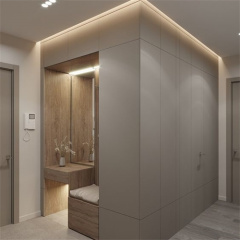 Entry closet design wood storage closet with seat