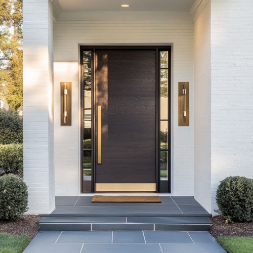 Luxury Villa Residential Wooden Single Front Entry Doors Sound Insulated Security Solid Wood Pivot Doors