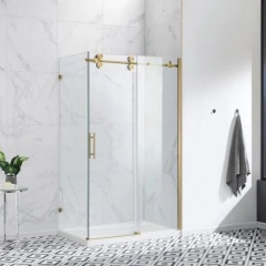 Custom Luxury Top Quality Grey Glass Frameless Double Sliding glass Bathroom shower Door