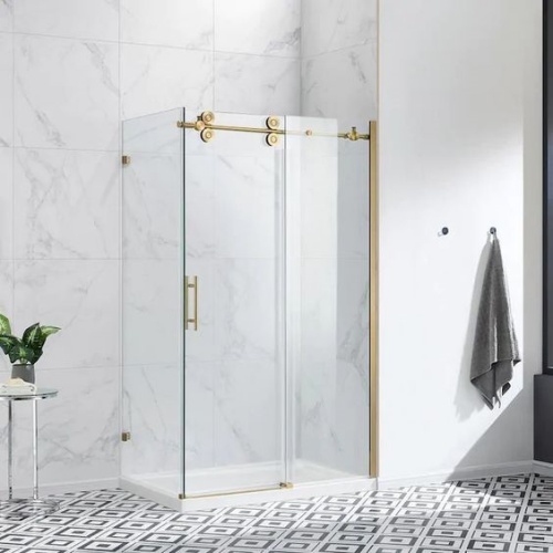 Gold hardware bathroom shower room double sliding shower glass door bath shower cabin