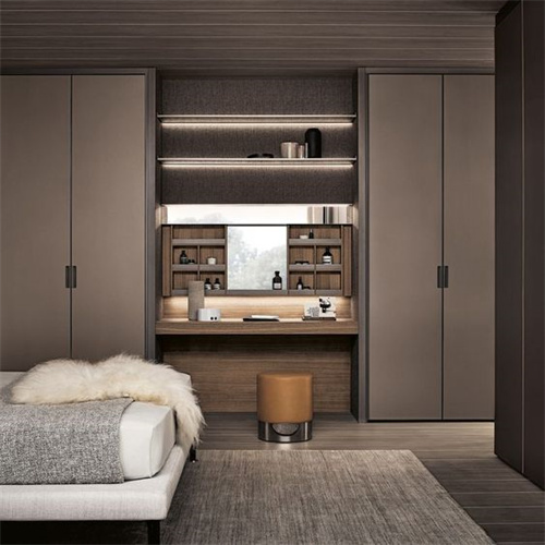 Bedroom wardrobe design wood closet with desk