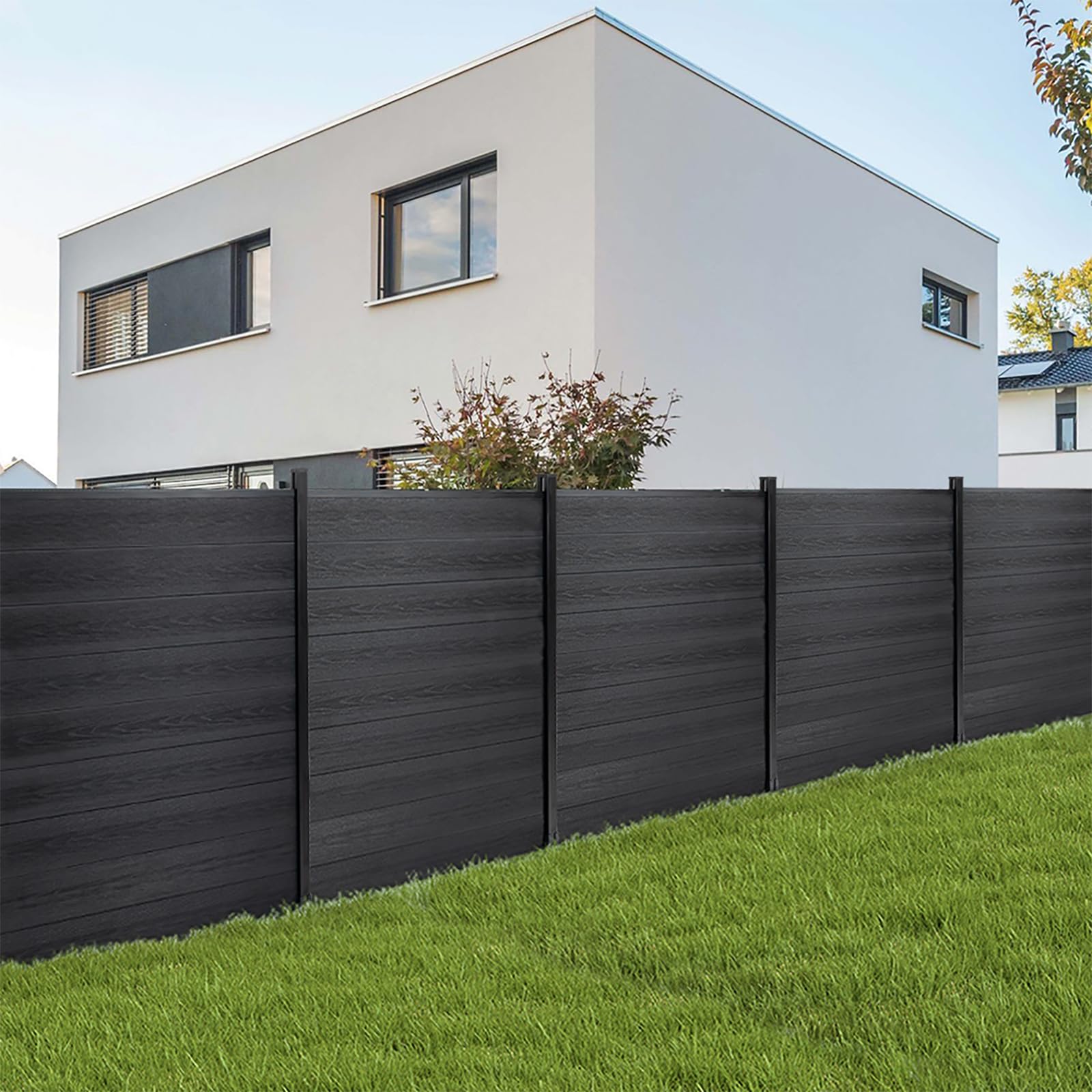 Aluminium Frame WPC Wood Composite Privacy Slat Fence Panels Pillar Decorative Panels Fence for Grass cement land Fence