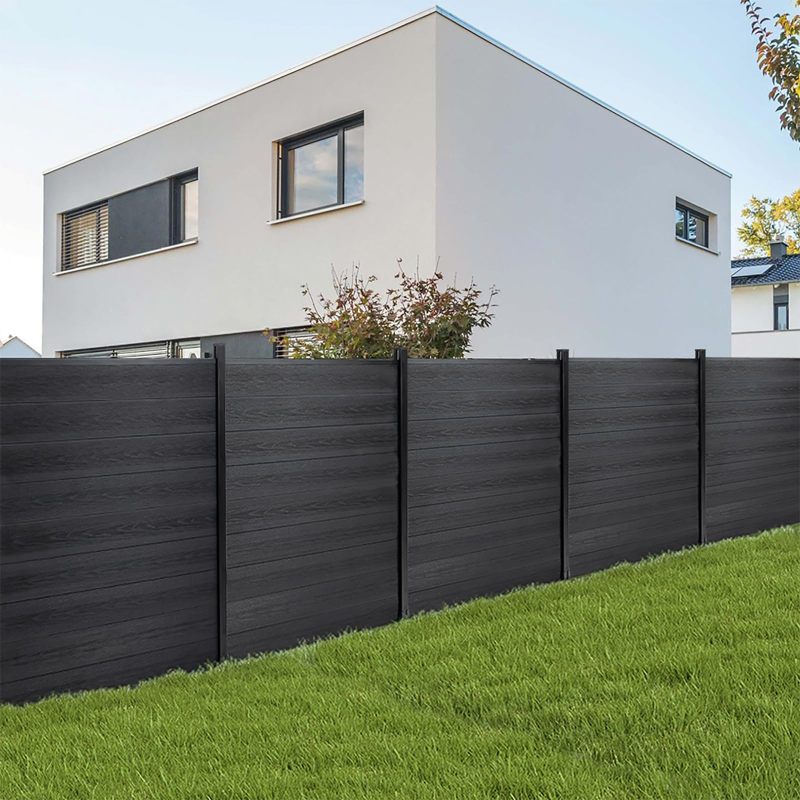 Aluminium Frame WPC Wood Composite Privacy Slat Fence Panels Pillar Decorative Panels Fence for Grass cement land Fence